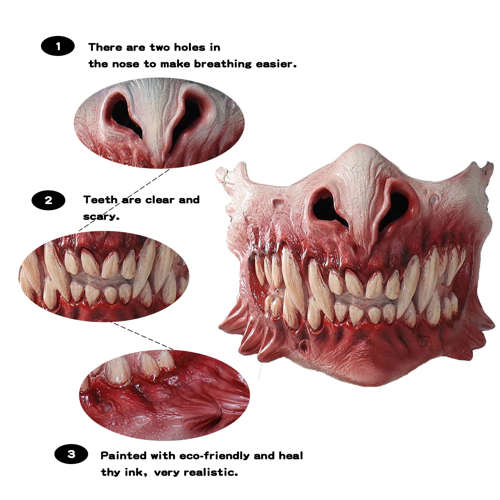 Bulex Horror Zombie Big Teeth Half Face Latex Mask Anime Cosplay Costume Halloween Masques Party Props for Adult