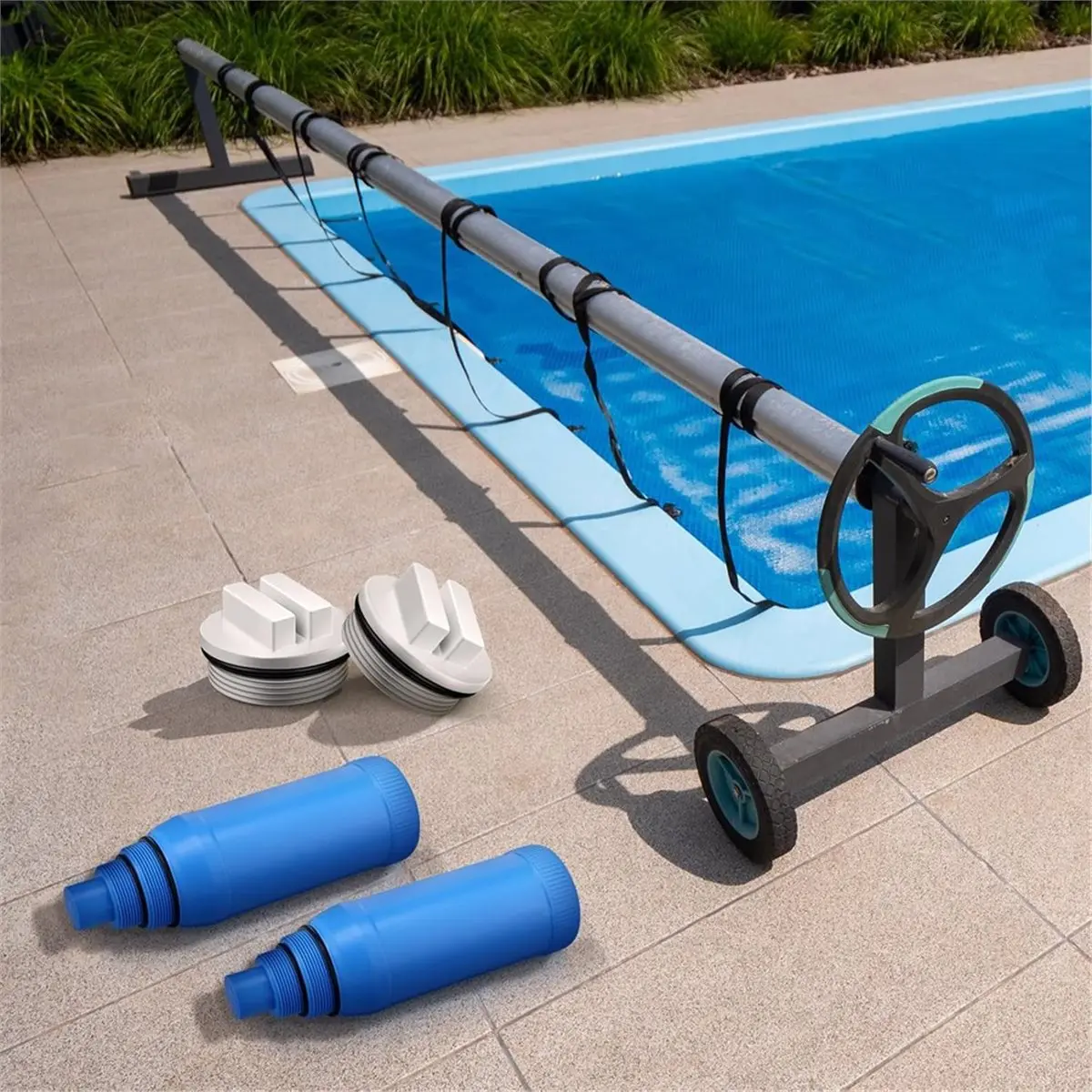 2Pcs 9 Inch Above Ground Pool Skimmer Guard with 2Pcs 1.5inch Threaded Pool Spa Return Line Winterizing Plug