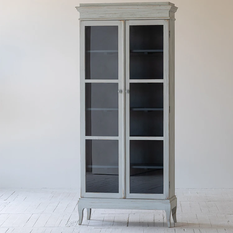 

Low Moq New Classic Recycled Wood Furniture Glass Recycled Pine showcase Display Cabinet