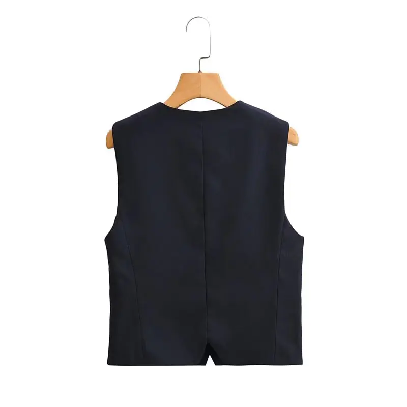 Zevity Women Fashion V Neck Single Breasted Pockets Slim Vest Jacket Ladies Sleeveless Casual Business WaistCoat Tops CT1117