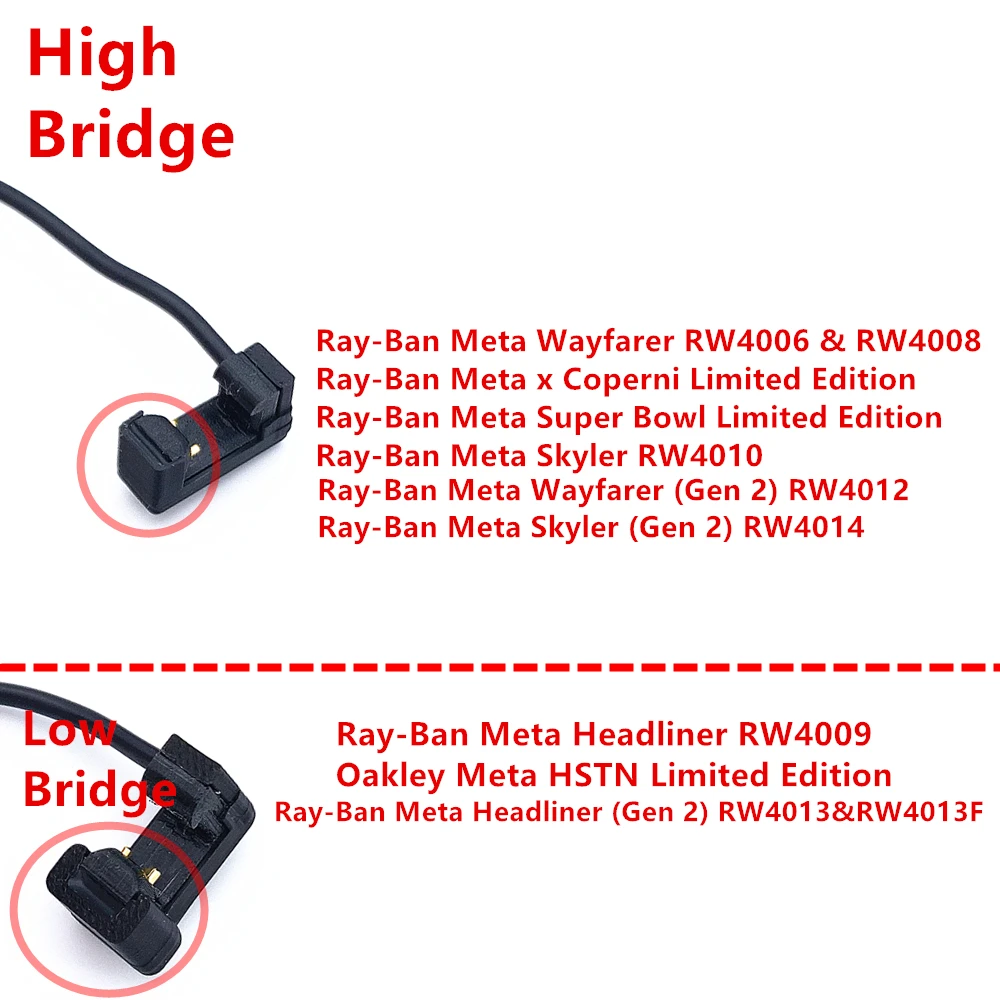 Cabo de carregamento USB / Type-C suporta carga direta sem estojo e alimentação contínua para óculos Ray-Ban Meta Smart Rayban AR