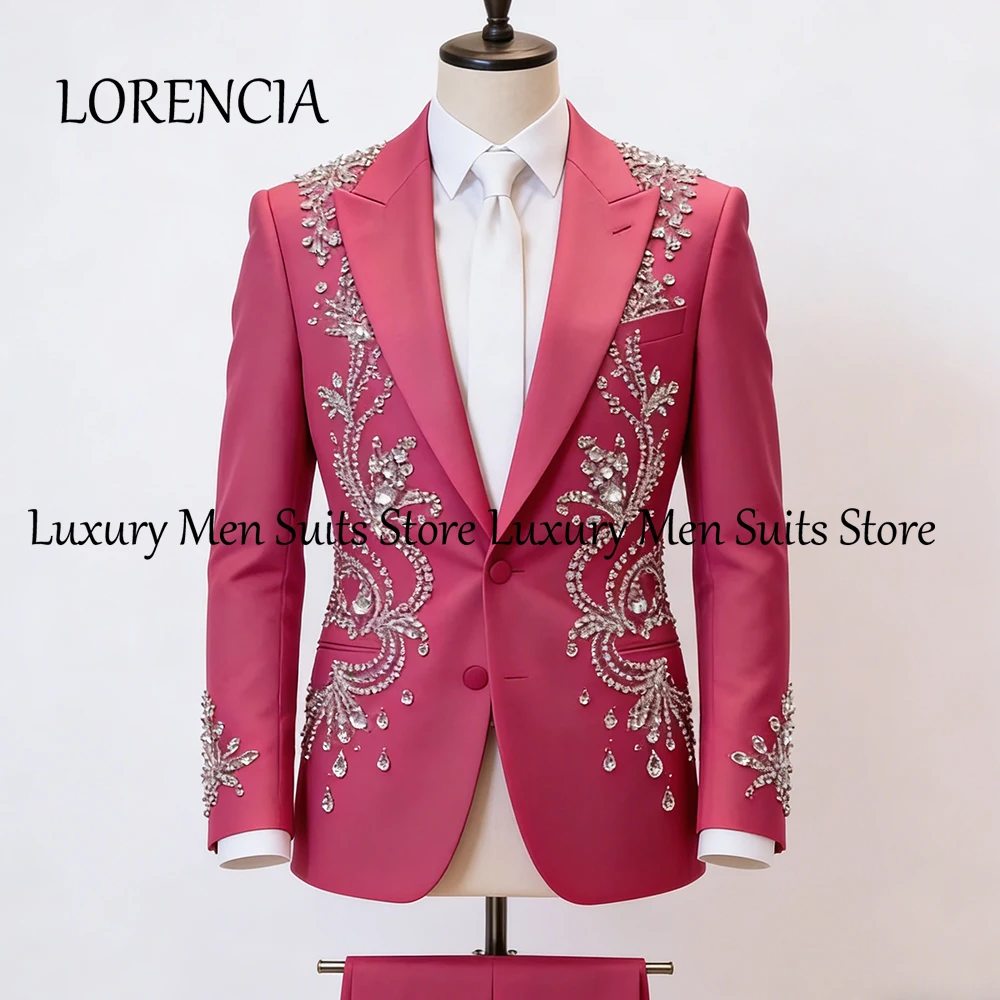 

Luxury Diamond Male Suits 2 Pcs Single Breasted Wedding Party Groom Tuxedos Set Customized Blazer Pants traje juvenil masculino