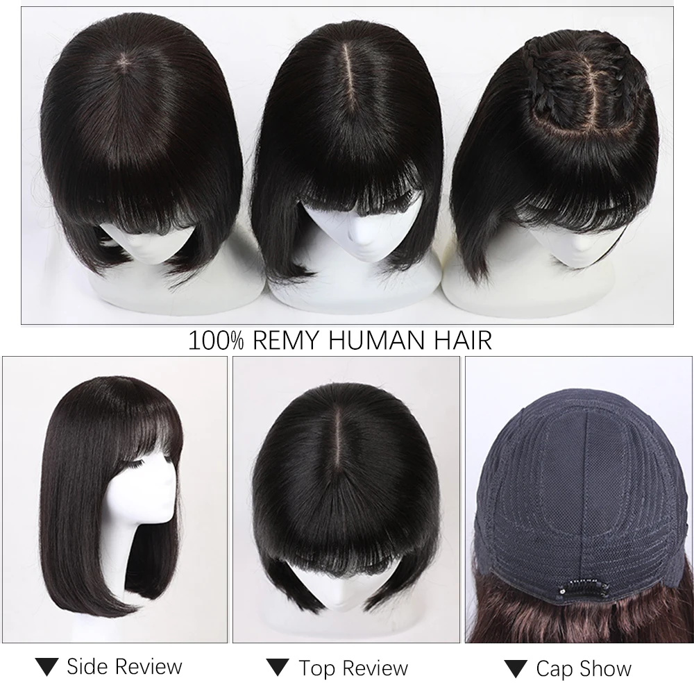 HAIRCUBE Schwarz Gerade Bob Schulter Länge Menschliches Haar Perücke mit Knall Volle Maschine Made Remy Haar Hitze Beständig Perücken für frauen