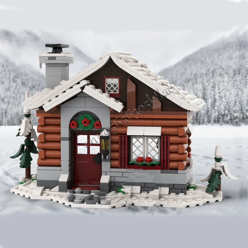 581-Teile MOC Weihnachtsserie Holzhütte Modell Bausteinsteine DIY Kreatives Montageset Lernspielzeug Festival Geschenke