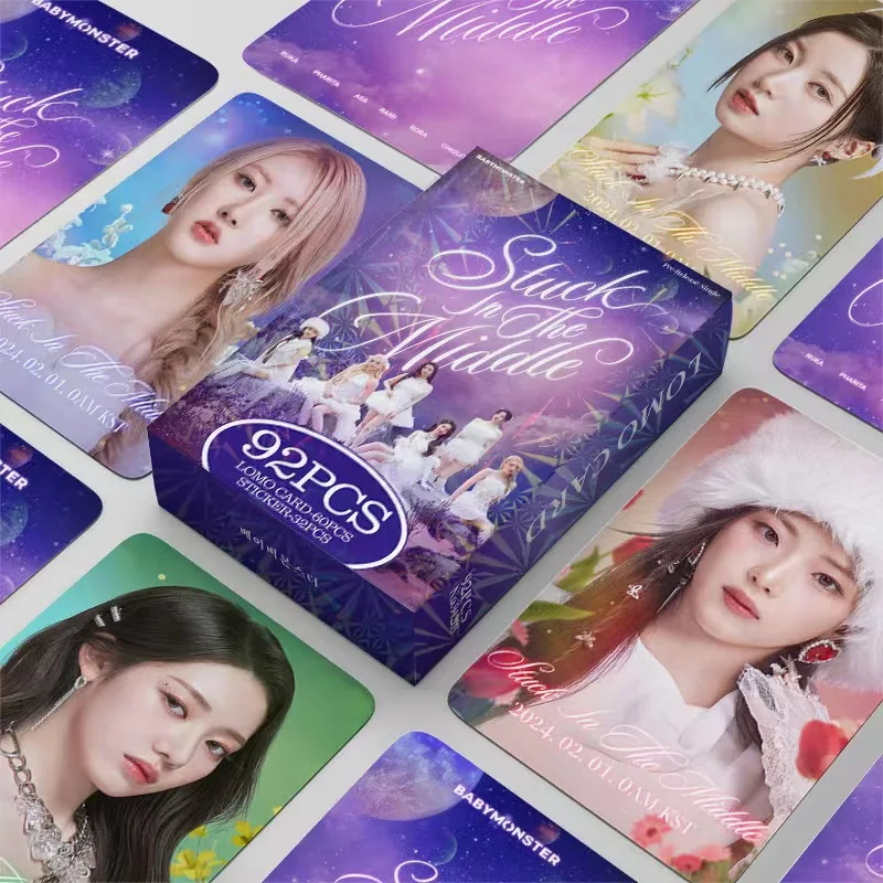 92 قطعة/المجموعة/مجموعة Kpop STUCK في الأوسط بطاقات الصور BABYMONSTER أغنية lomocards لبطاقة تجميع المروحة مع ملصقات صغيرة STAYC NAYEON