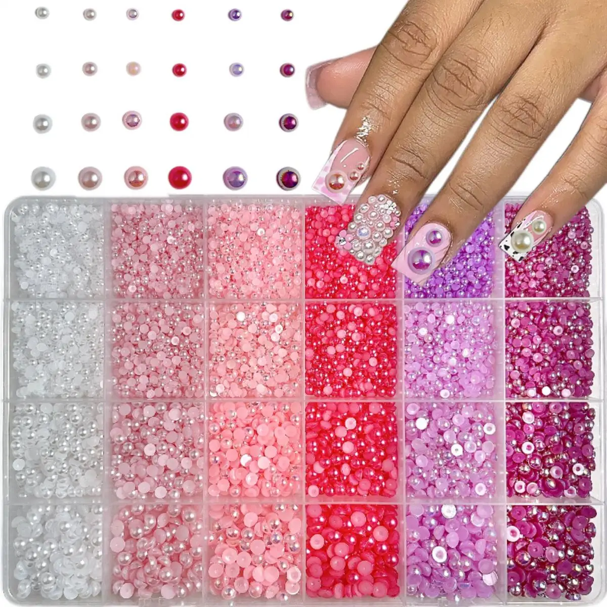 

1Box Multi Sized Mini Semi-circular Artificial Pearl Nail Art Decorations Colorful Simulated Pearl Flatback Nail Charms for DIY