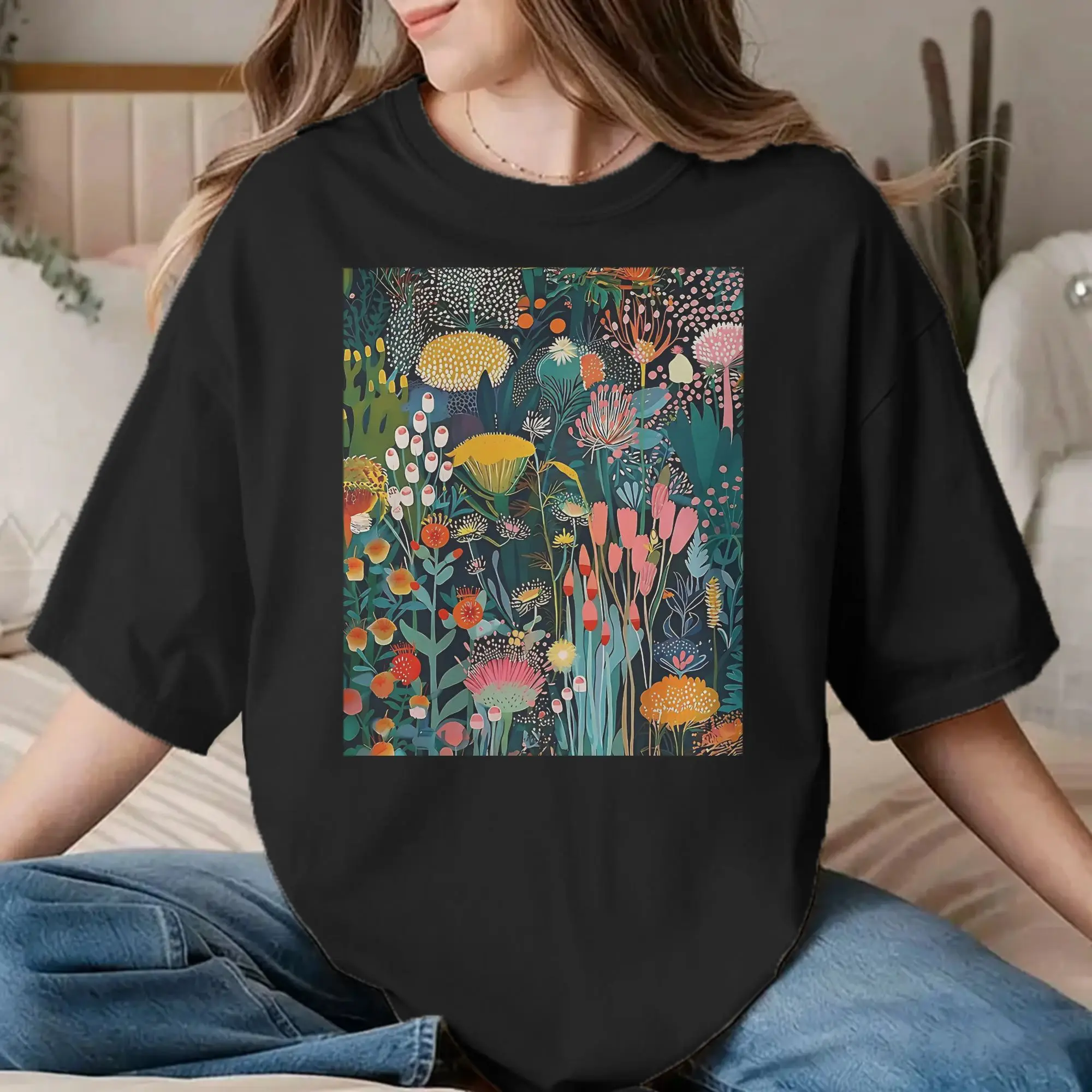 Men Women's Yayoi Kusama Flower Field Art T Shirt  Pure Cotton Clothing Fun Short Sleeve Round Collar Tees Graphic T-Shirt