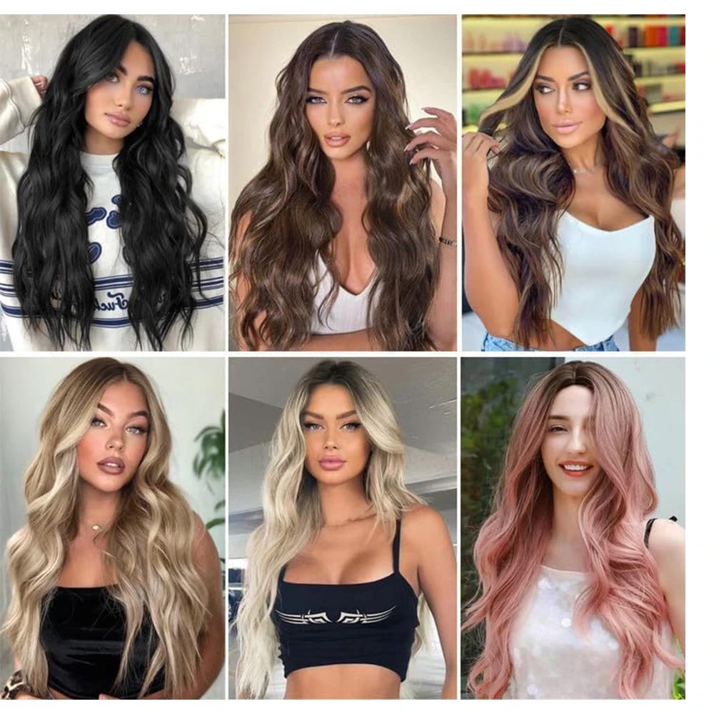 باروكة صناعية طويلة من الدانتيل أومبير أشقر مموج للنساء 26 بوصة الجزء الأوسط مجعد ألياف مقاومة للحرارة للاستخدام اليومي في حفلات الهالوين #6