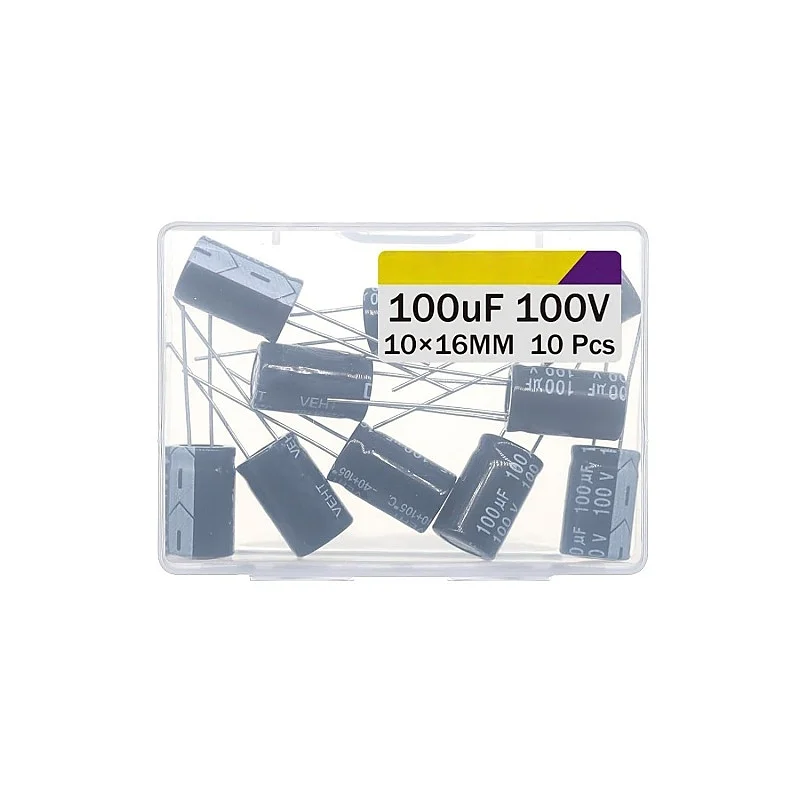 

100uF 100V Capacitors 100μF 100V Aluminium Electrolytic Capacitor 10x16 mm Electrolytic Capacitors 100uF MFD 105°C (Pack of 10)