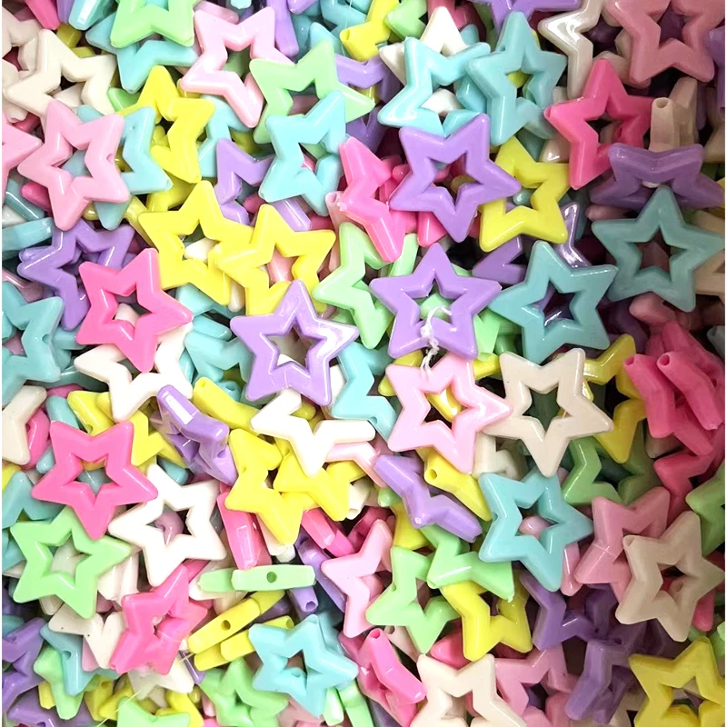 20pcs/Bag Spring Color 26mm Hollow Pentagram Beads Star Shape Children\'s Puzzle DIY Beaded Bracelet Necklace Straight Hole