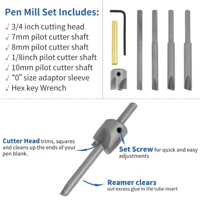 

Y5GD 7-Pieces Pen Barrel Mill Trimmer Set Professional Turners Trimming System