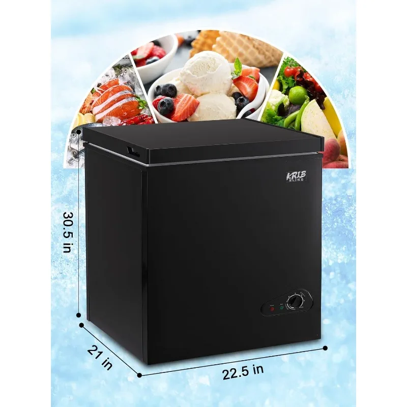 Chest Freezer KRIB BLING 5.0 cu.ft Mini Adjustable 7 Thermostat Compact Deep Freezer Top Door Low Noise with Removable Basket