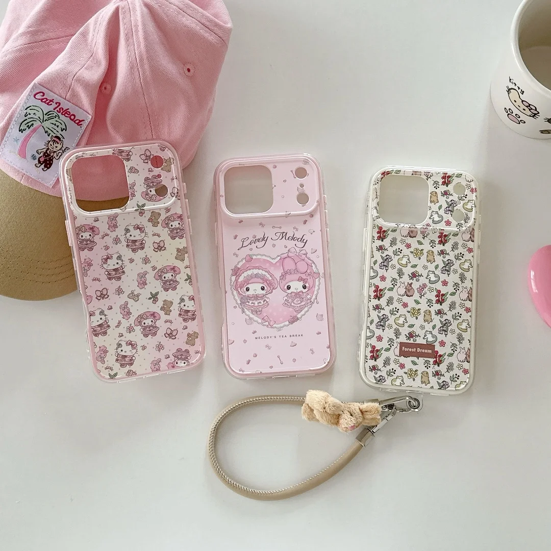 Full screen Melody kawaii Phone Case For iPhone 17 16 15 14 13 Pro Max 16 Plus Shockproof Bumper back Covers with lanyard 