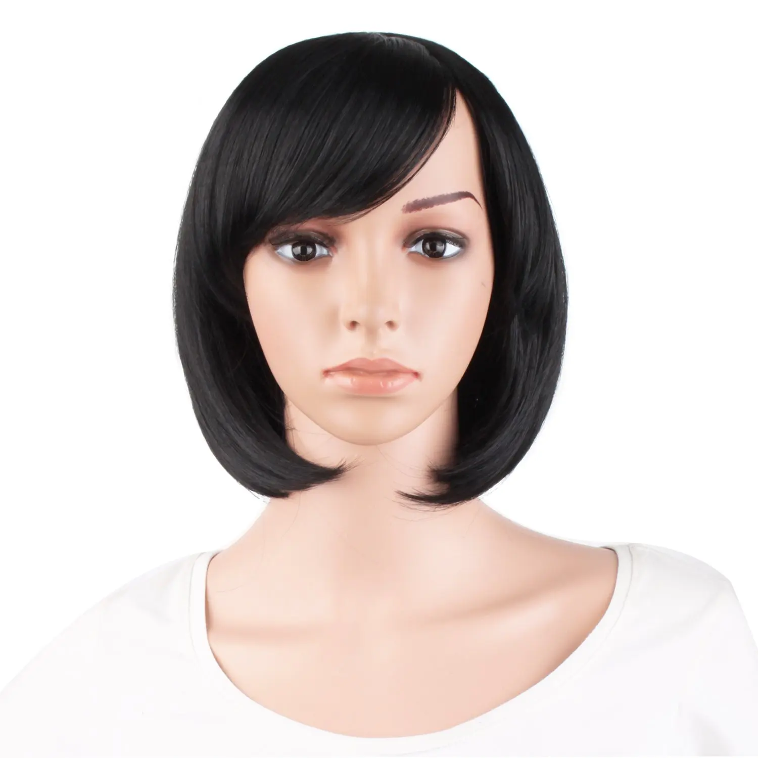 Peluca sintética con flequillo lateral para mujeres negras, corte Bob corto y recto, uso diario, 30 cm/12 pulgadas