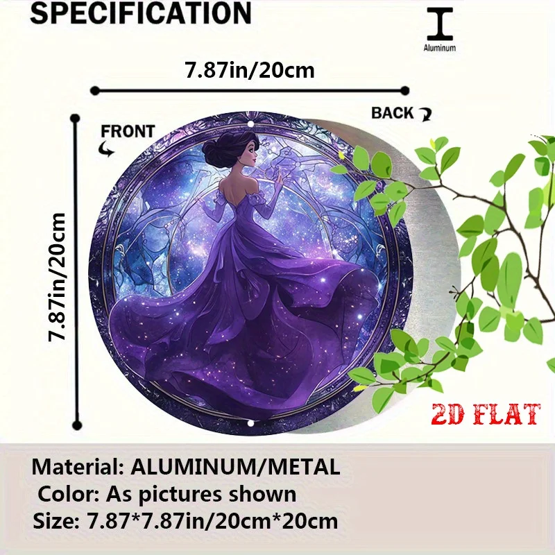 2D شقة 1PC ماجيك جولة الألومنيوم علامة، فستان أرجواني معدن القصدير تسجيل - نجوم ريفي جدار الفن المعدني، الأميرة المعادن جدار ديكور فني، #6