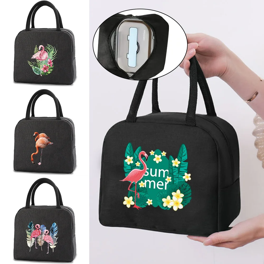 

Portable Lunch Bag Thermal Insulated Lunch Box Tote Cooler Handbag Flamingo Print Bento Pouch Dinner Container Food Storage Bags