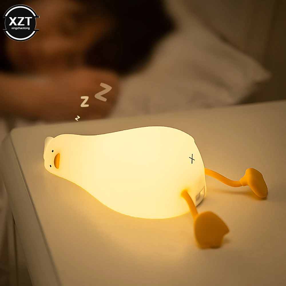 Duck Nightlights Led Night Light Rechargeable Cartoon Silicone Lamp Patting Switch Children Bedroom Decoration Kid Birthday Gift