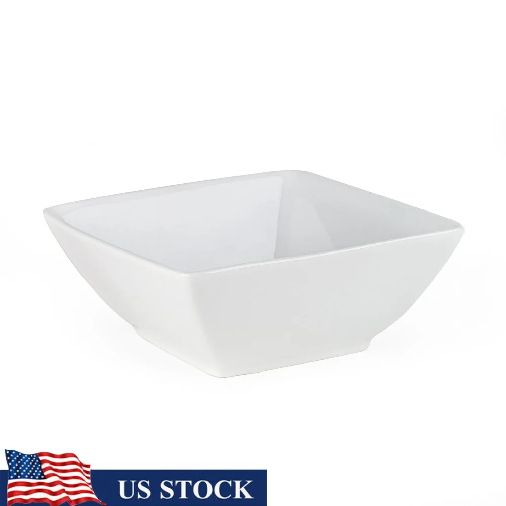 Durable Porcelain Square Bowls Set of 6 Microwave Dishwasher Oven Safe 25oz Capacity Versatile Kitchen Dining Tableware