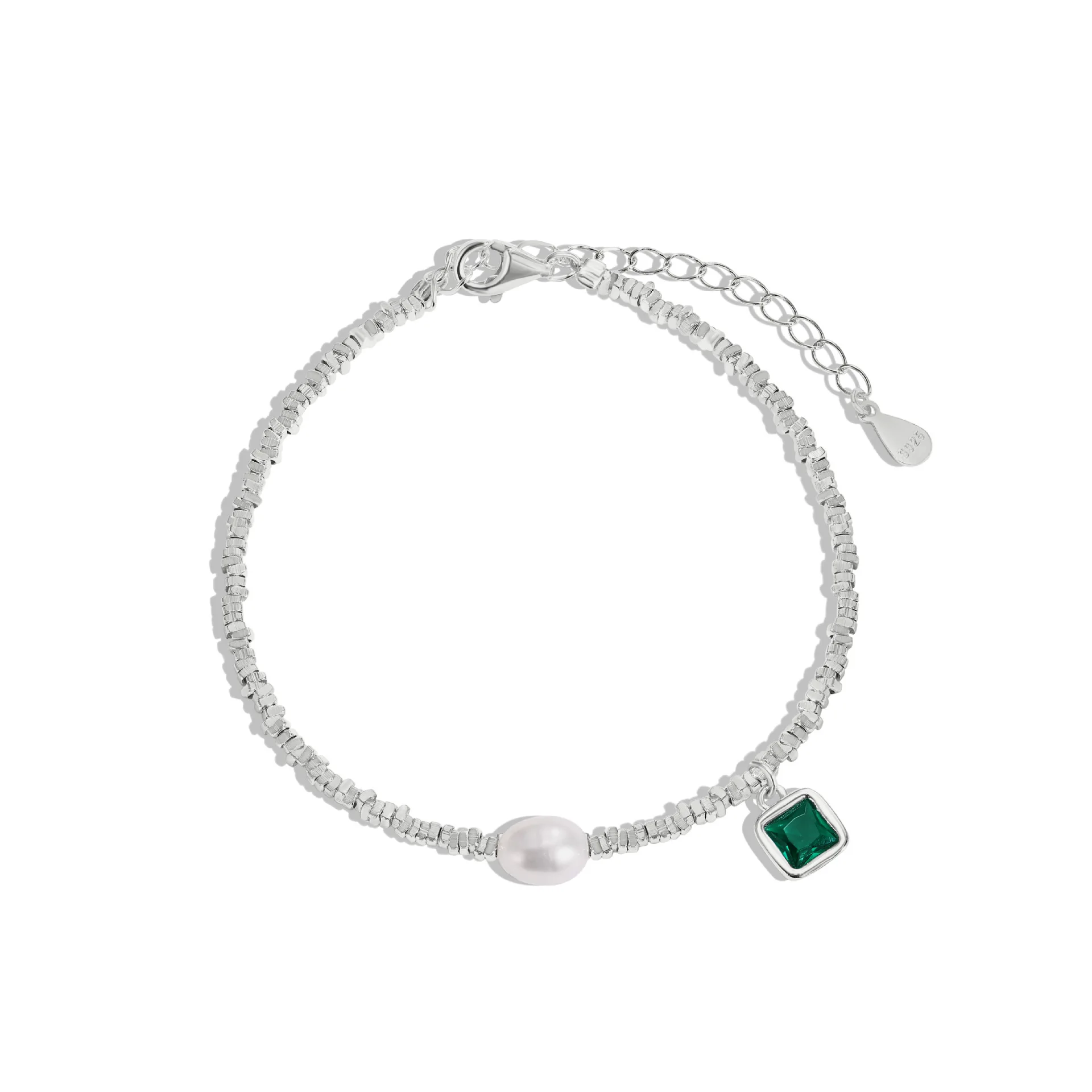 925 Sterling Silver Bracelet, Women's High-end Feeling, Emerald Zircon Handmade Inlaid with Temperament Bracelet