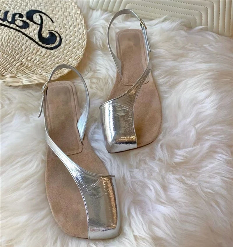 

Irregular Women Sandals Silver Flat Shoes Ladies Peep Toe Summer Beach Slippers Casual Flip Flops Gladiator Sandalias Mujer