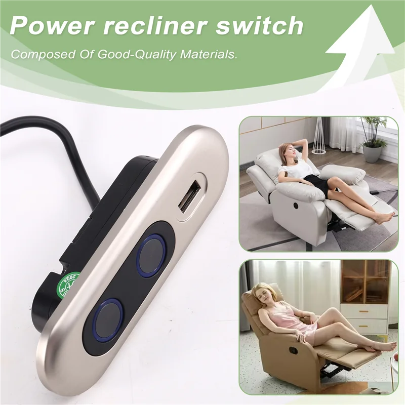 Controller per poltrona reclinabile elettrico elegante Controller di ricarica per presa USB a 2 pulsanti Telecomando per poltrona reclinabile