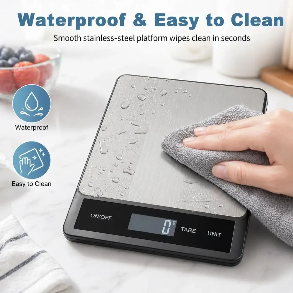 Waterproof Digital Kitchen Scale 10kg 1g Smart Electronic Food Scale with LCD Backlit Display for Cooking Coffee Diet Meal Prep view 2
