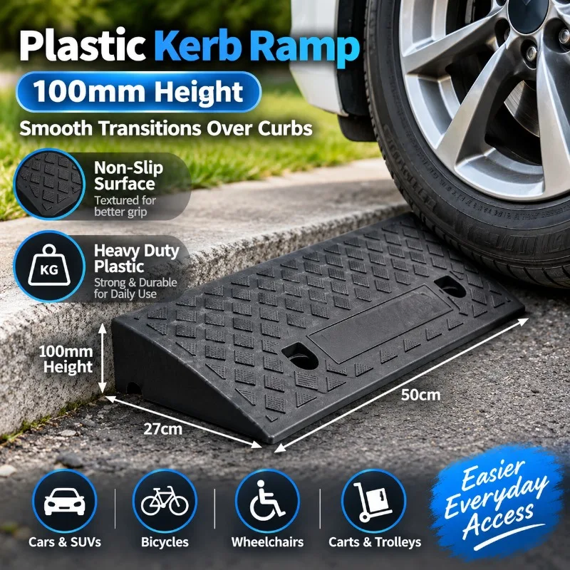 1/2PCS 100mm Plastic Curb Ramp Non-Slip Threshold Ramp for Car Bicycle Wheelchair Driveway Steps Smooth Transition 50x27cm