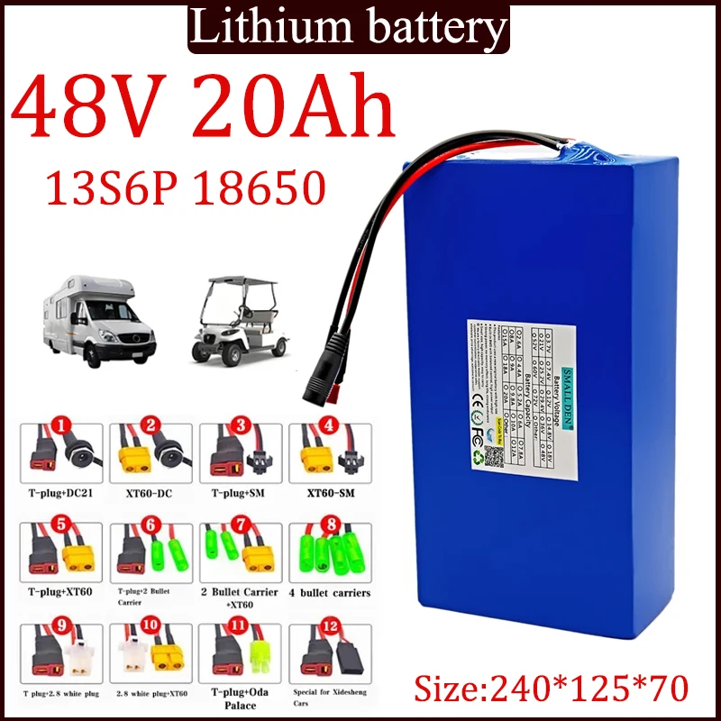 New 48V 20A 18650 lithium battery pack 13S6P with built-in 30A balanced BMS 1000W high-power Power Tools, Spare Batteries