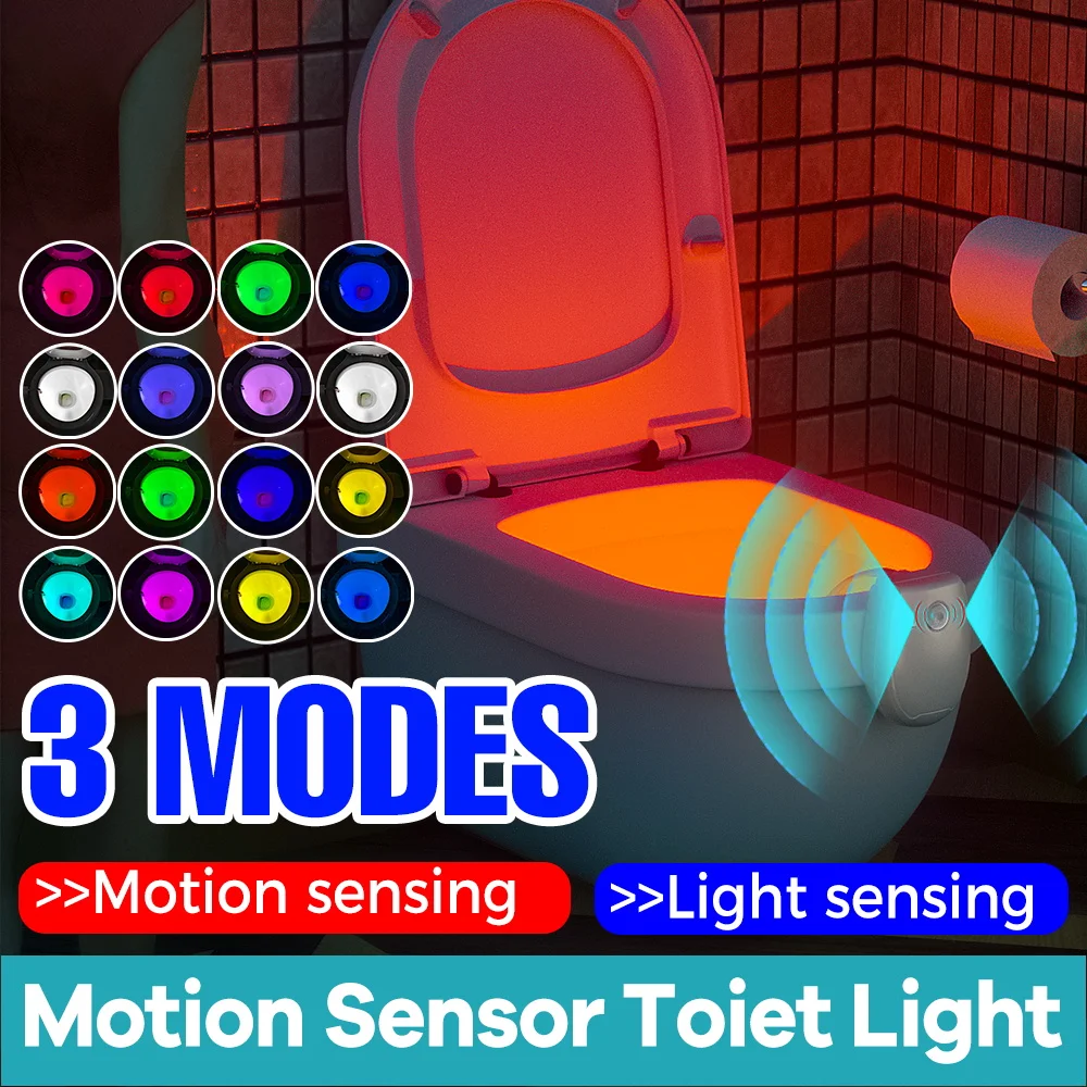 RGB LED Toilet Lights Waterproof Washroom Night Lamp PIR Motion Sensor Colorful Atmosphere Light 16Colours Mood Bathroom Lamps