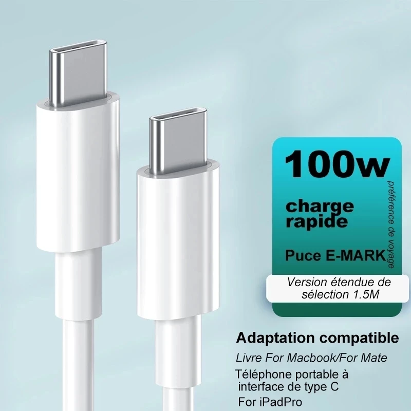 6A 100W USB to Type C Fast Charging Cable Type C to Type C High Speed Charge Cord For iPhone 16 Huawei Samsung Xiaomi 0.3m/1m/2m