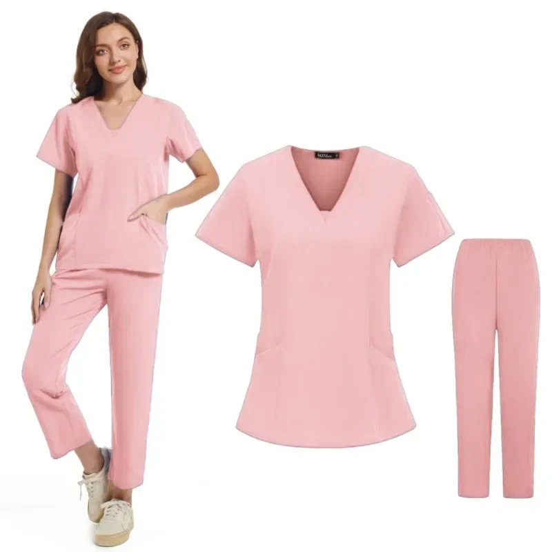 

New Scrubs Set Medical Uniforms Stretch Scrub Tops With Pocket Pants Nurse Uniform Doctor Surgery Overalls Beauty Salon Workwear