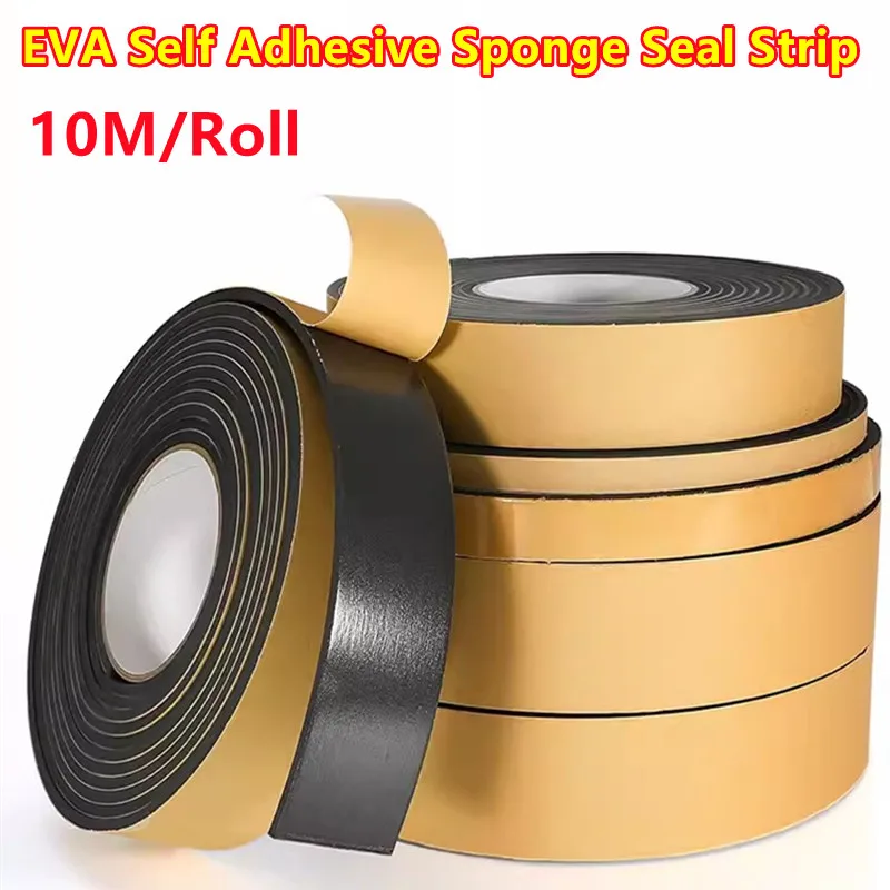 10M Self Adhesive Black Sponge Seal Strip EVA Strong Single-sided Adhesive Thicken Soundproof Anti-collision Seal Gasket