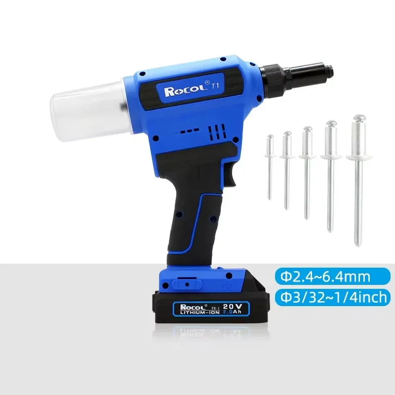 Electric Rivet 2.4 3.2 4 4.8 6.4mm 3/32 1/8 5/32 3/16 1/4inch Cordless Brushless Lithium Blind Rivet Tool RL-T1 Riveter