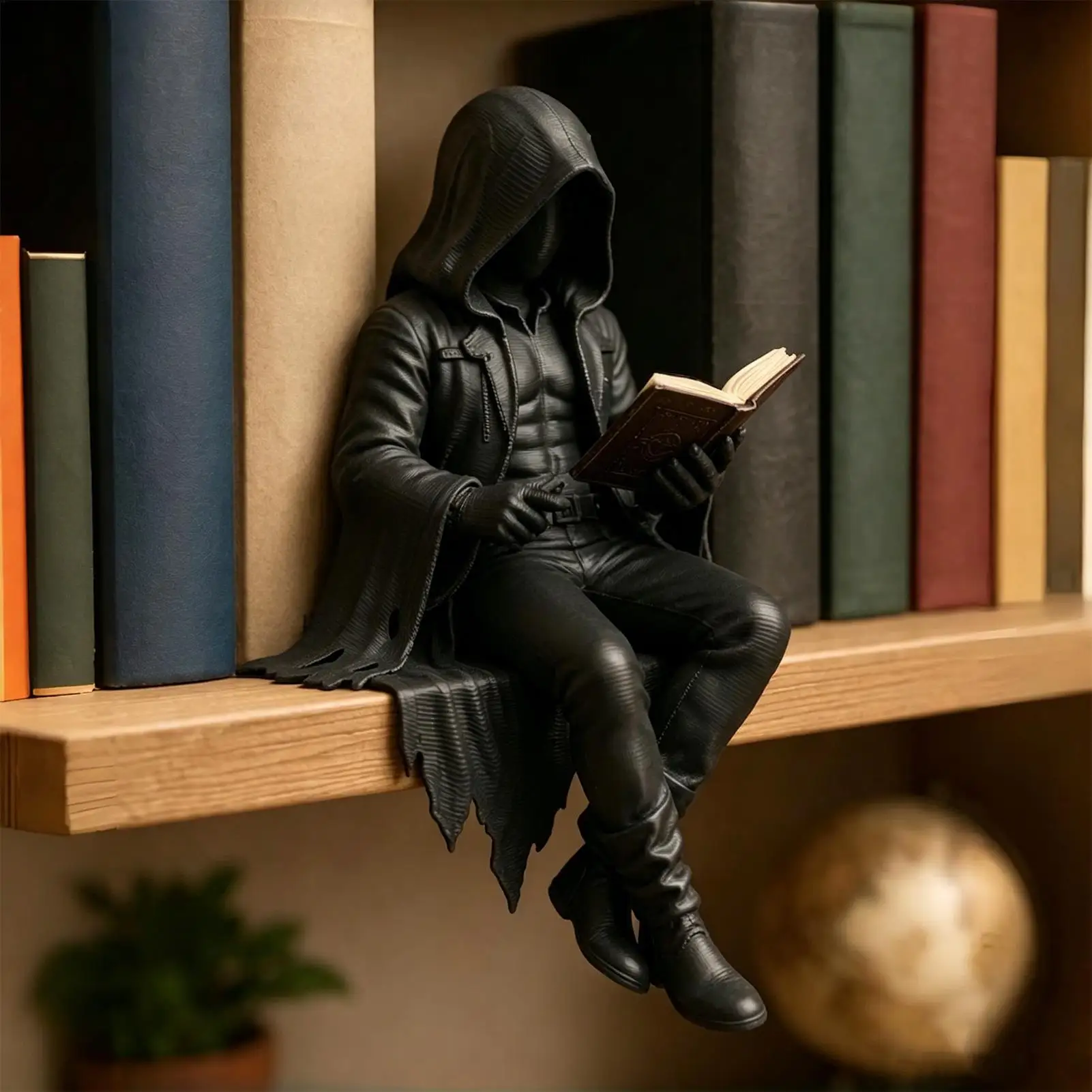 Statue gothique esthétique effrayante de Grim Reaper assis pour la décoration de la maison, du salon, de la chambre, des étagères, des comptoirs et des armoires