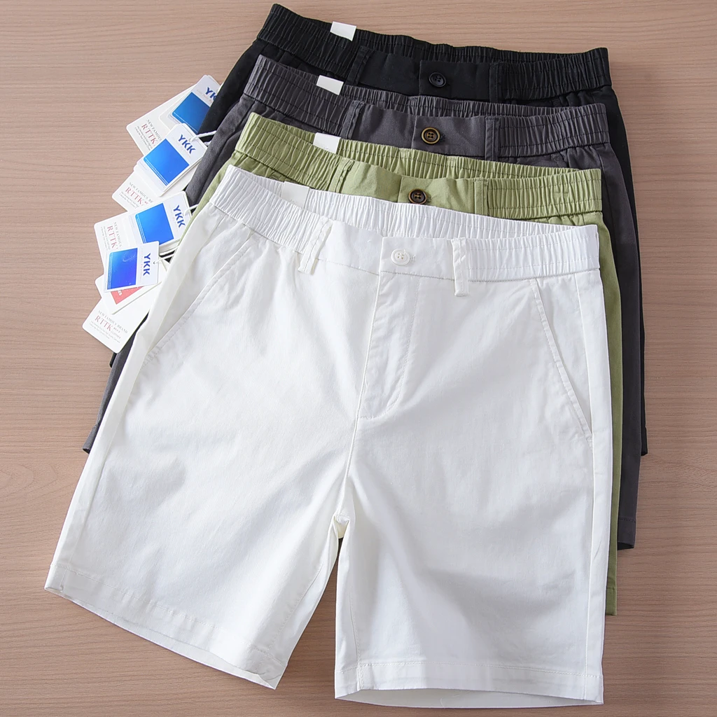 

Summer 2025 Men's Casual Cotton Shorts Breathable Thin Elastic Waist Four-Five Length Lightweight Comfortable Youth Fashion