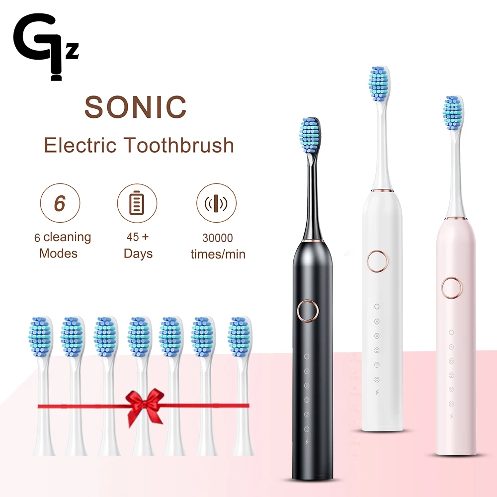 GeZhou Rechargeable Sonic Electric Toothbrush IPX7 Waterproof Toothbrush for children 18 Mode Travel Toothbrush 16 Brush Heads