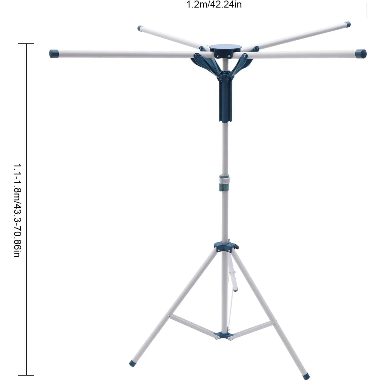 Stendibiancheria pieghevole blu: supporto per asciugatrice portatile regolabile, capacità 80 kg, 4 aste per appendere con clip, stanza/balcone