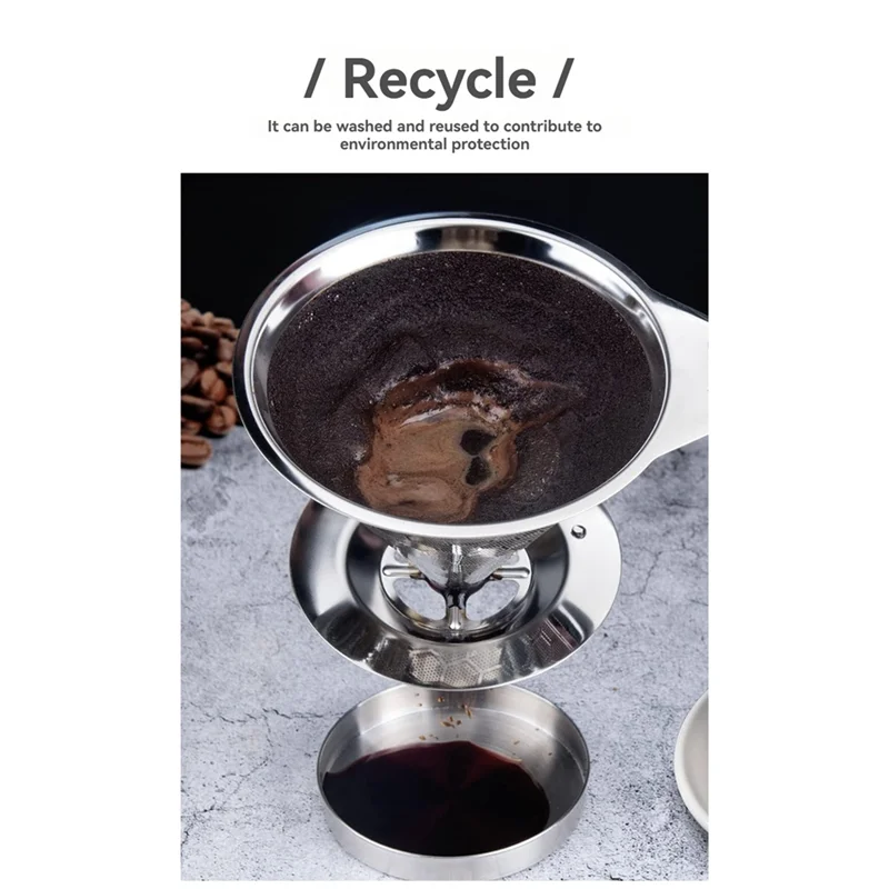A88X صب فوق القهوة فلتر المنقط قابلة لإعادة الاستخدام الفولاذ المقاوم للصدأ بالتنقيط صانع القهوة مخروط القهوة شبكة مرشحات ل 1-4 كوب