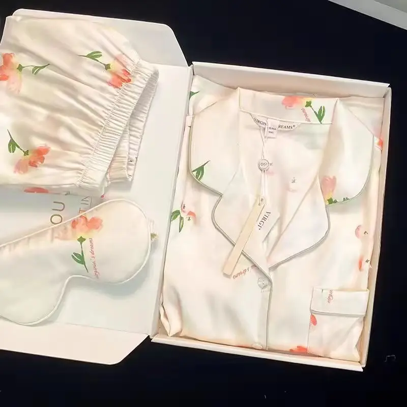 طقم ملابس نوم من الحرير الجليدي للنساء ، ملابس منزلية للفتيات ، كارديجين حلو ، شورت بأكمام قصيرة ، بيجامات للطلاب ، ملابس نوم من M L ، 2