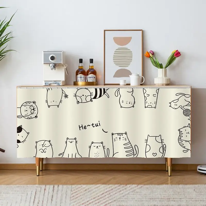 VIKAMA Doodle Cat Faces Pattern Cabinet Curtain, 6 Designs, Short Curtain for Kitchen Cabinet Door Decor