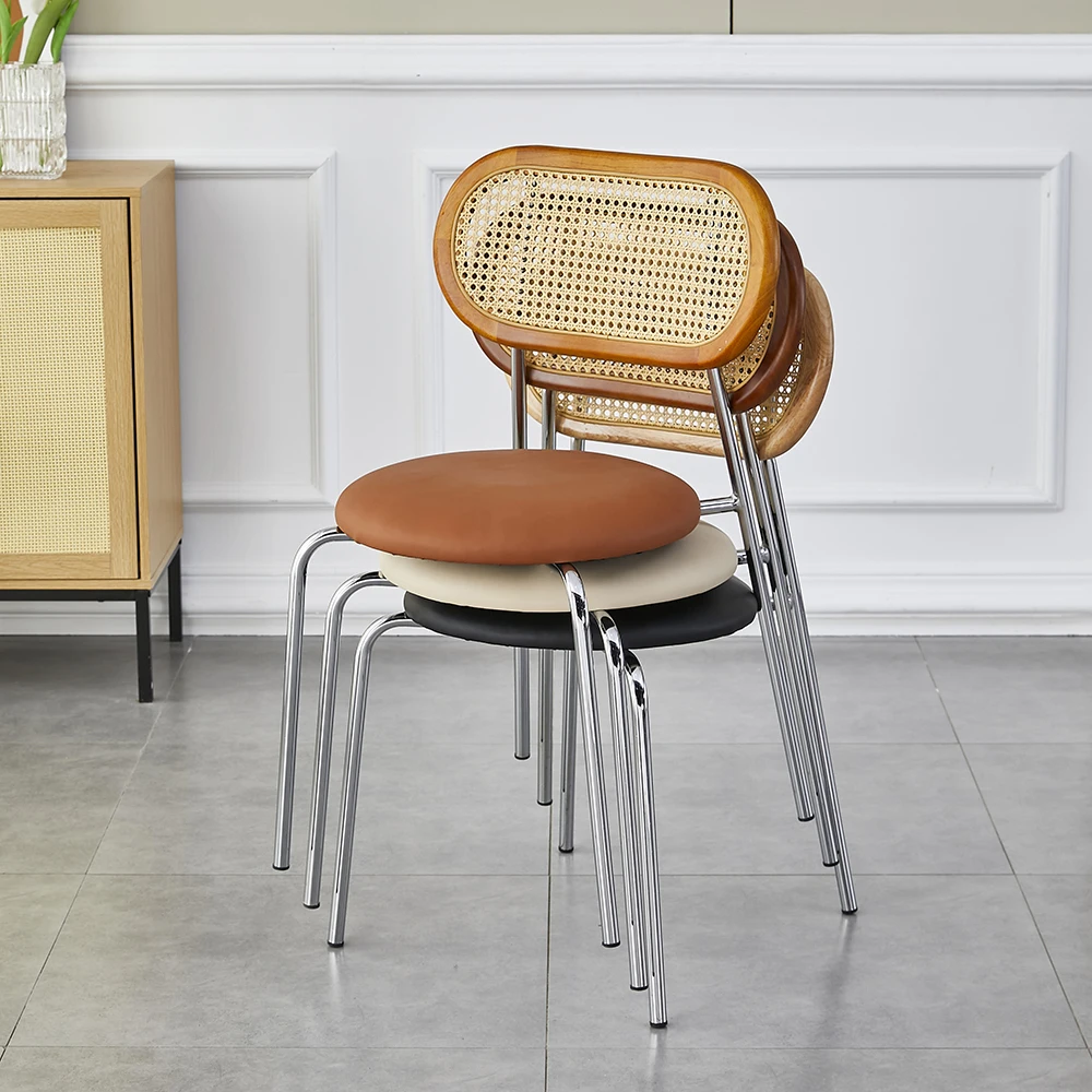 Modern Luxury High-End Postmodern Rattan Back Dining Room Chairs Solid Wood Metal Home Office Restaurant Upholstered Foldable