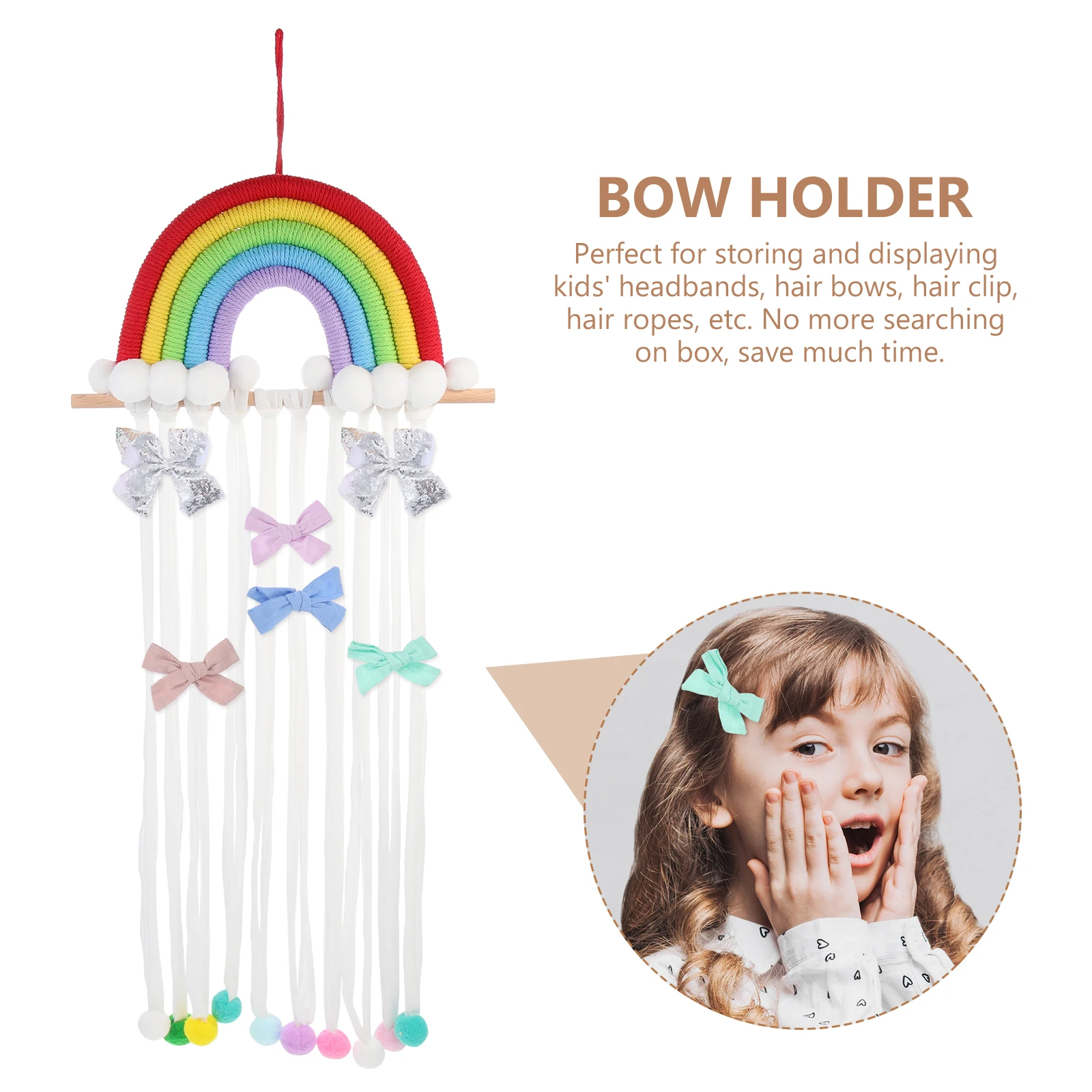 

Rainbow Barrettes Hair Organizer Storage Mini Clip Hangers for Girls Bows Organizers Cotton Accessory