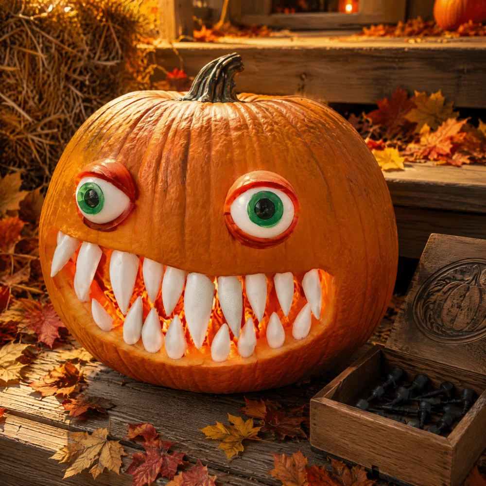 26/27Pcs 3D Printed Pumpkin Teeth DIY Round Teeth Jack O Lantern Teeth Reusable Easy Install Pumpkin Carving Accessories