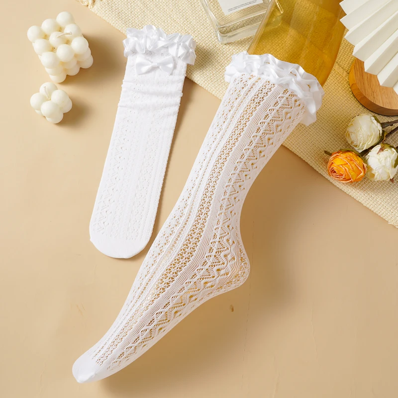 لوليتا الدانتيل الجوارب للنساء Jk مقوس دانتيل العجل رقيقة الجوارب منتصف أنبوب شبكة جوفاء تنفس الجوارب القصيرة أسود أبيض #2
