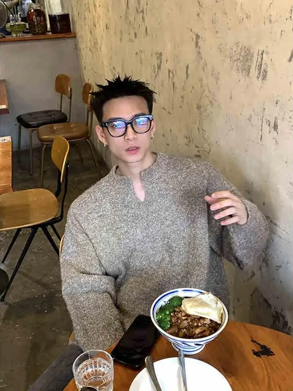 

PLTH, зимний винтажный теплый ленивый трикотаж, мужской повседневный свободный свитер с надписью V-Ne, однотонный утягивающий свитер, молодежный модный длинный...