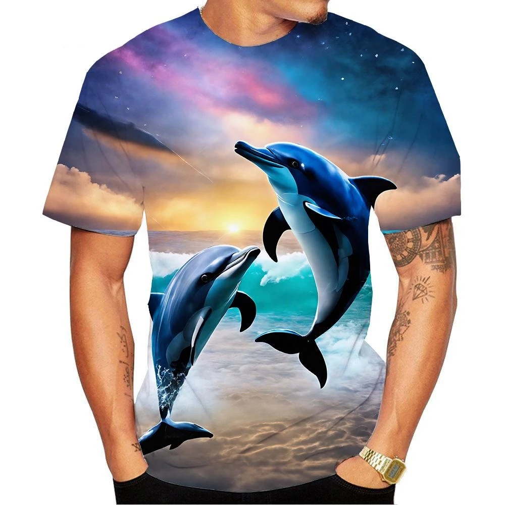 

Smile Dolphin T Shirt Men Casual 3D Funny Dolphins Printed Short-sleeved T-shirt Cute Womens Clothing Kawaii Kid Top Tee Shirt