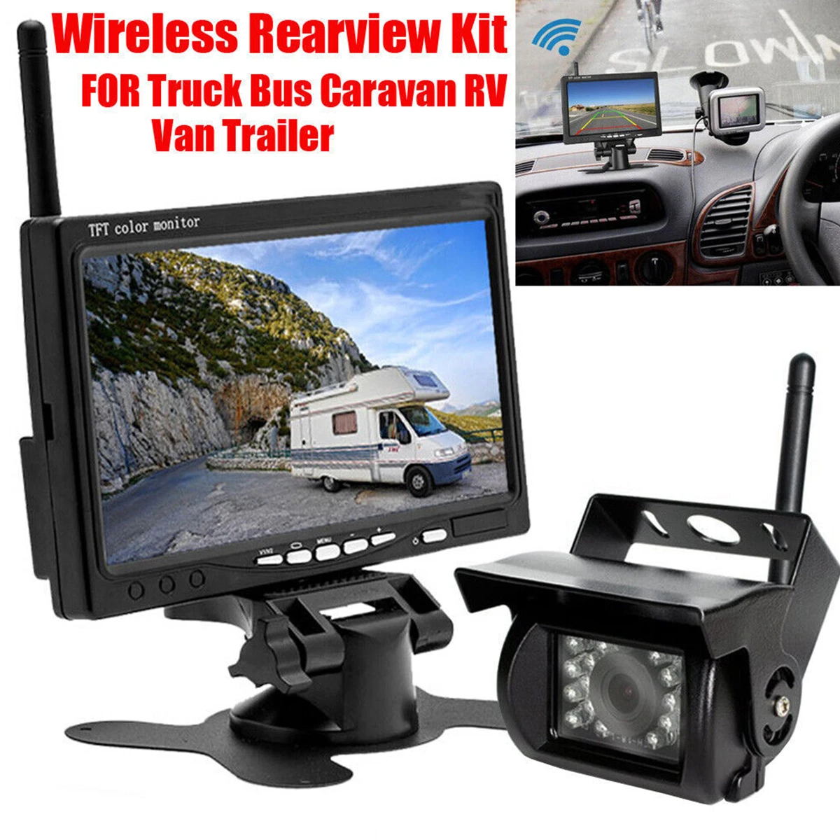 

AHD 7-inch Truck Camera 1080P Digital Signal Backup Camera Monitor BSD Blind Spot Warning for Truck RV - Universal