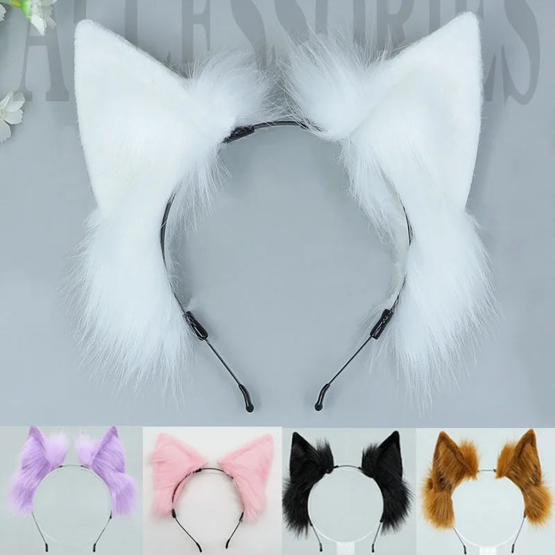 

Plush Wolf Cat Ears Headband Furry Faux Fur Ear Hairbands Fluffy Animal Fox Hair Hoop Cosplay Lovely Realistic Hair Accessories