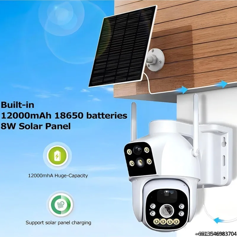 Wholesale Dual Lens Outdoor Memory Card Motion Detection Solar Panel Energy Low Power Wifi Security Network PTZ Solar Camera