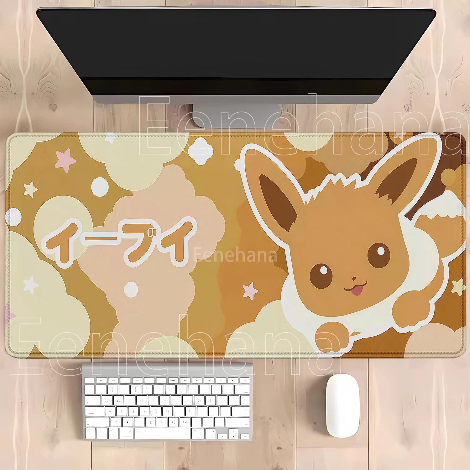 Anime Eevee Pokemon Gaming-Mauspad Kawaii XXL PC-Tastatur-Overlock-Teppich Bürozubehör Gummi HD-Druck Overlock-Schreibtischunterlage – Detail 17